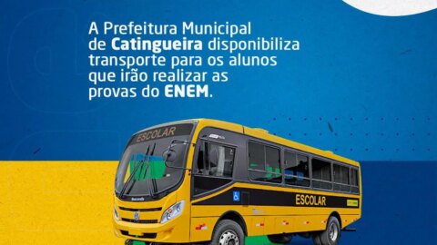 Prefeitura de Catingueira disponibiliza ônibus para estudantes que farão ENEM nos dias 17 e 24 na cidade de Patos