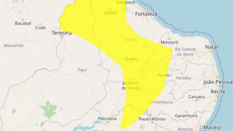 Inmet alerta Vale do Piancó para perigo de chuvas intensas