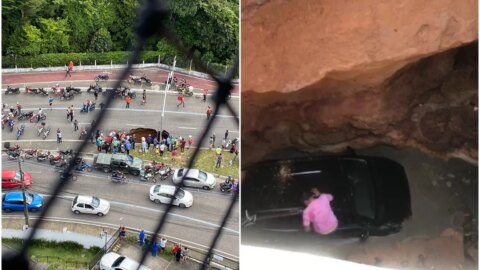 Cratera se abre em João Pessoa e ‘engole’ carro completamente: Vejo o vídeo
