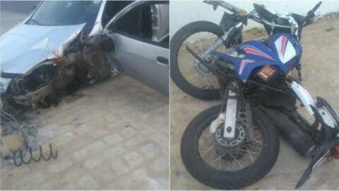 Jovem colide com carro enquanto empinava moto e tem perna decepada, na Paraíba