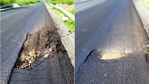 Motoristas cobram sinalização horizontal na BR-361, que já apresenta buracos menos de um mês após recapeamento asfáltico