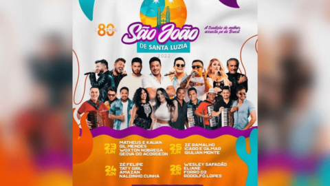 Santa Luzia celebrará os 80 anos de São João com shows de Wesley Safadão, Zé Ramalho, Matheus & Kauan, Zé Felipe e muito mais. Confira