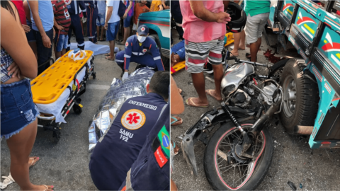 Dois jovens morrem após grave colisão entre motocicleta e caminhonete na tarde deste domingo, em Santa Terezinha