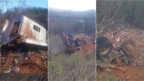 Caminhão com carga de bebidas, que seguia para Patos capota na Serra de Santa Luzia. Motorista fica gravemente ferido