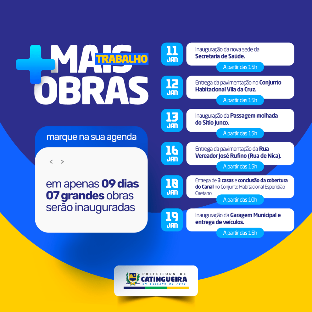 Prefeitura de Catingueira anuncia pacote com 7 obras que serão inauguradas durante a festa de São Sebastião