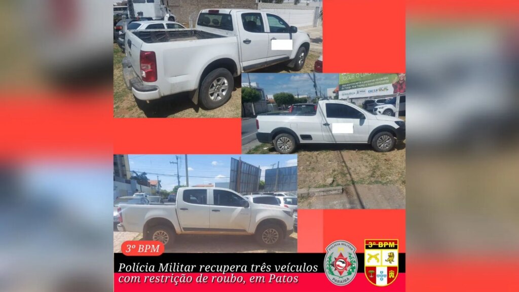 Polícia Militar recupera três veículos com restrição de roubo, em Patos