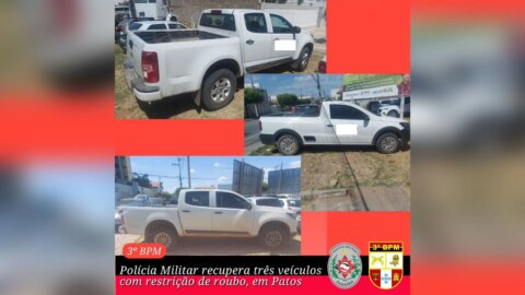 Polícia Militar recupera três veículos com restrição de roubo, em Patos