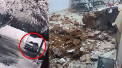 Motorista engata ré em carro, derruba parede de residência e depois foge, em Patos