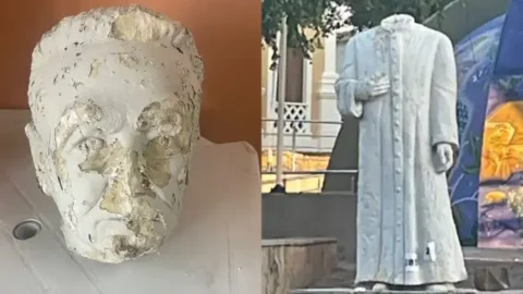 VANDALISMO: Estátua tem cabeça arrancada na Praça Edvaldo Mota, em Patos