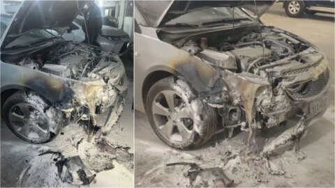 Carro pega fogo dentro de estacionamento de shopping, em Patos