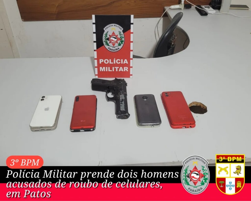 Polícia Militar prende dois homens suspeitos de roubo de celulares em Patos