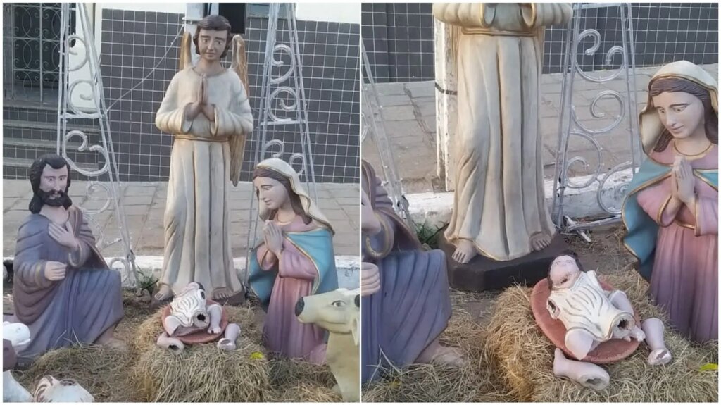 Imagem do menino Jesus é despedaçada em praça pública e ação revolta moradores de Patos