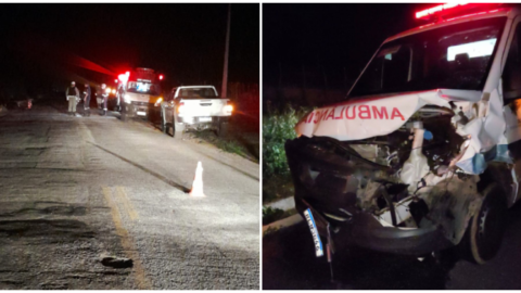 Ambulância fica destruída após colisão com vaca na PB-262, próximo à cidade de Patos