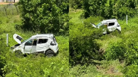 Família sofre acidente na BR-361, em Santa Terezinha, após motorista perder controle do veículo