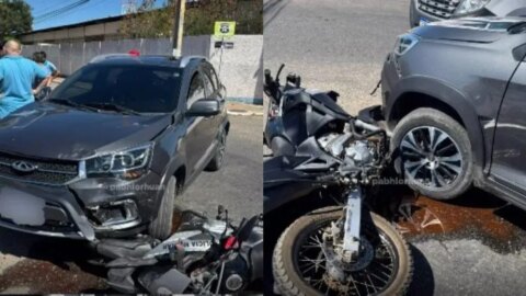 Policial militar fica ferido em colisão envolvendo carro e moto em Patos