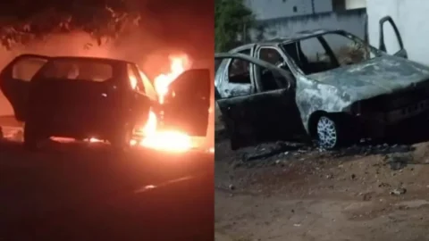 Carro é destruído por incêndio em Patos