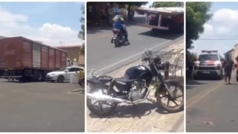 Mulher escapa de ser esmagada por caminhão após cair de moto em Coremas