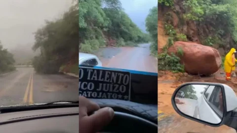 Temporal provoca deslizamento de pedras e queda de árvores na Serra do Teixeira e afeta tráfego na PB-262