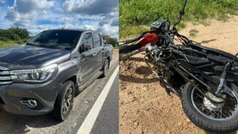 Jovem fica gravemente ferido em colisão envolvendo caminhonete e moto na BR-361, entre Patos e Santa Terezinha 