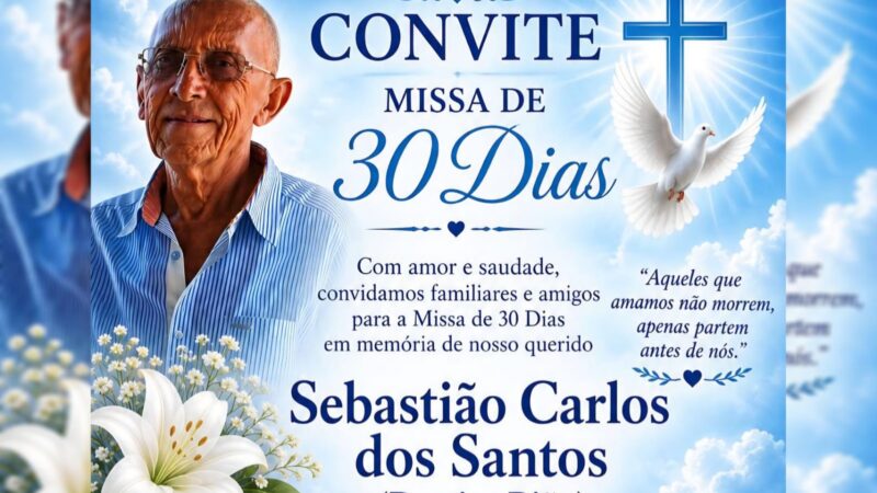 Missa de 30 dias em memória de Sebastião Carlos dos Santos (Bastim Bião) será celebrada neste domingo (16), em Catingueira