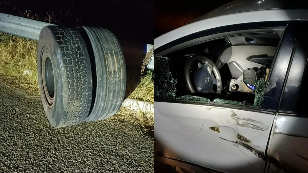 Roda de caminhão se solta e atinge carro na BR-230, em Patos
